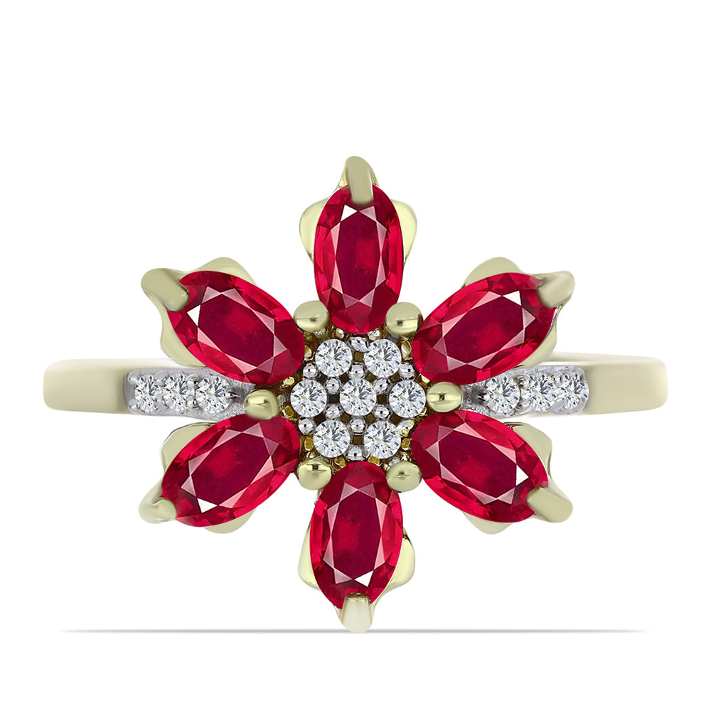 Anillo de Plata Bañada en Oro con Rubí de Madagascar y Topacio Blanco