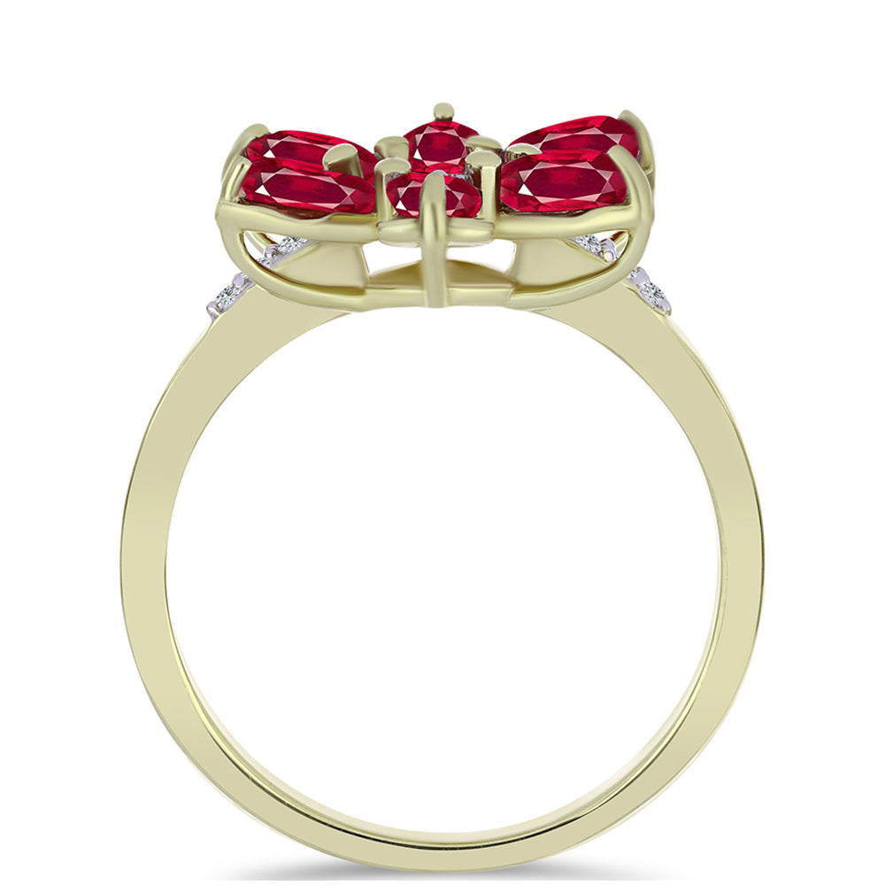 Anillo de Plata Bañada en Oro con Rubí de Madagascar y Topacio Blanco 2 