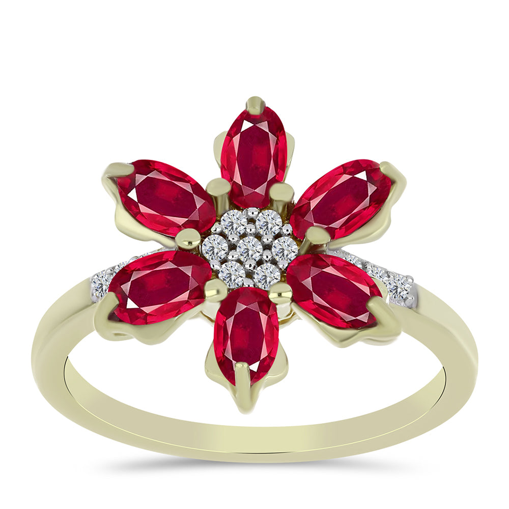 Anillo de Plata Bañada en Oro con Rubí de Madagascar y Topacio Blanco