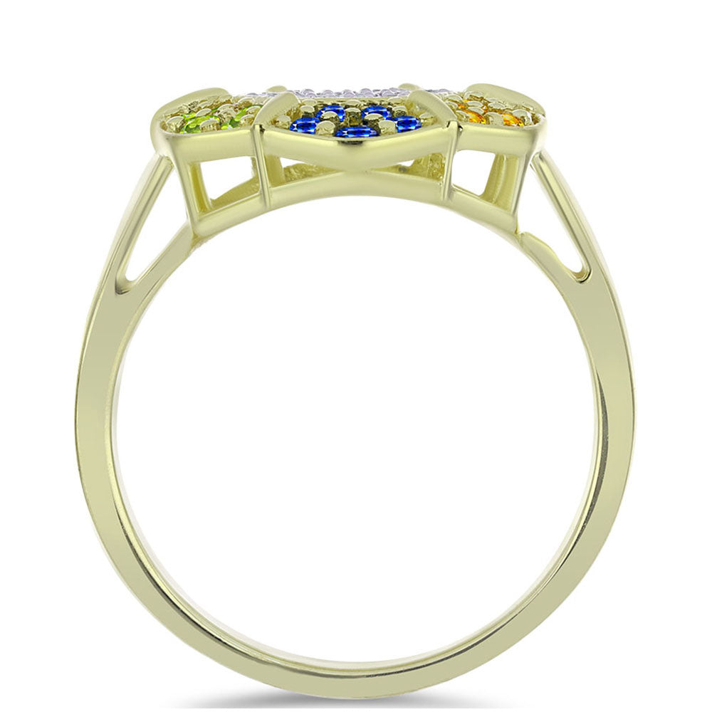 Anillo de Plata Bañada en Oro con Zafiro Arco Iris Rosebery y Topacio Blanco