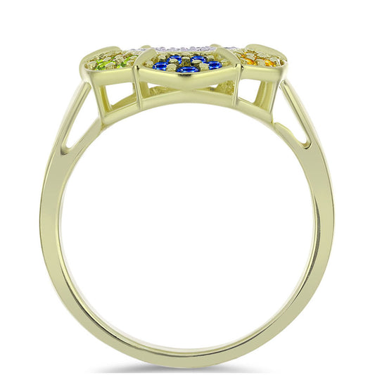 Anillo de Plata Bañada en Oro con Zafiro Arco Iris Rosebery y Topacio Blanco