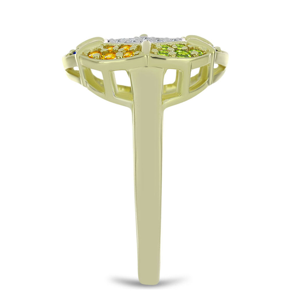 Anillo de Plata Bañada en Oro con Zafiro Arco Iris Rosebery y Topacio Blanco