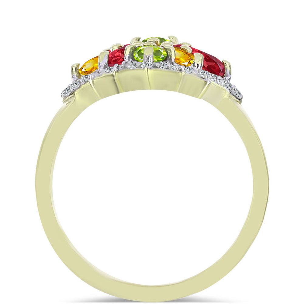 Anillo de Plata Bañada en Oro con Zafiro Arco Iris Rosebery y Topacio Blanco 2 