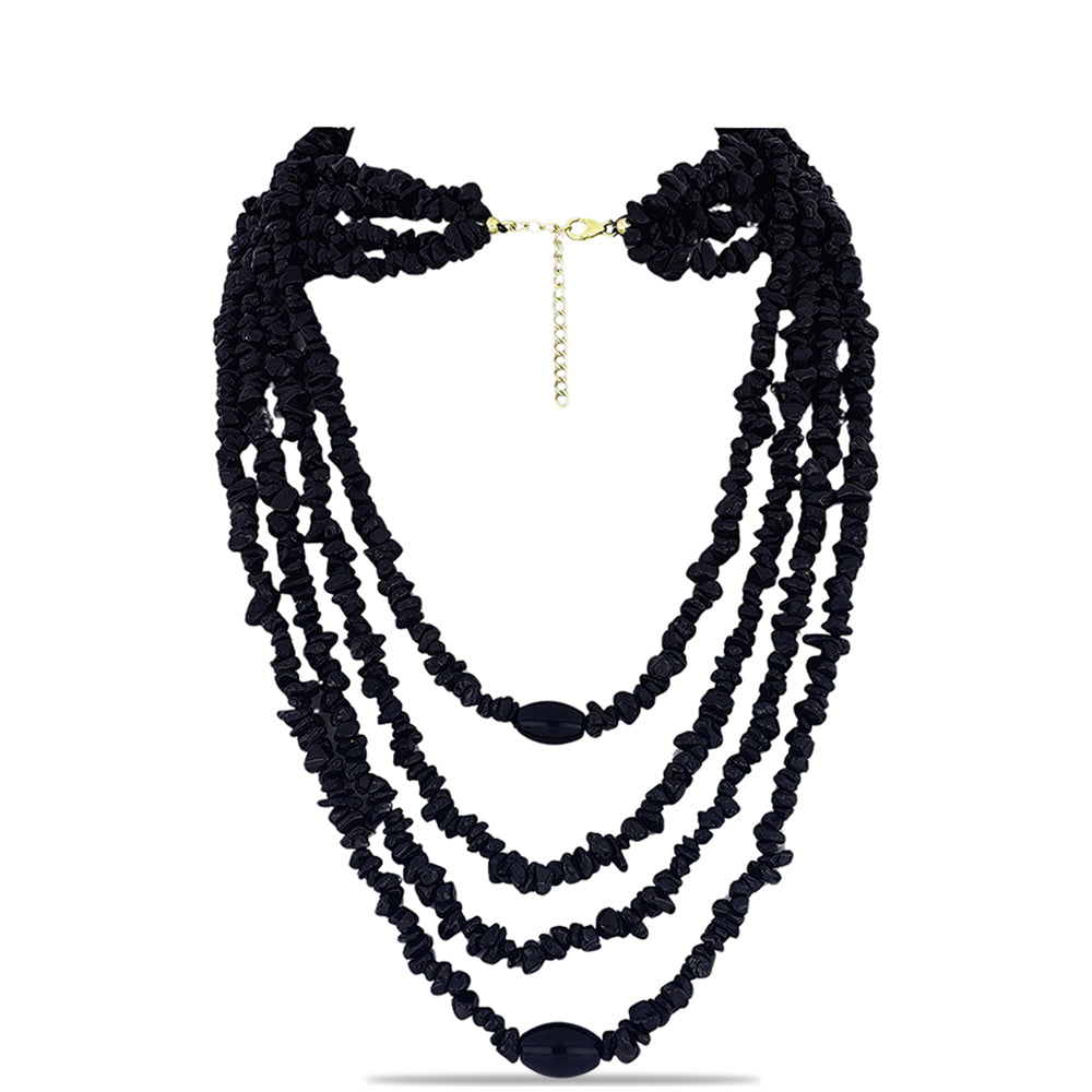 Collar de Plata Bañada en Oro con Ónix negro de Suwar