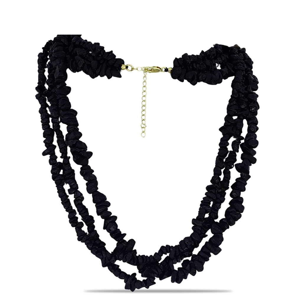 Collar de Plata Bañada en Oro con Ónix negro de Suwar