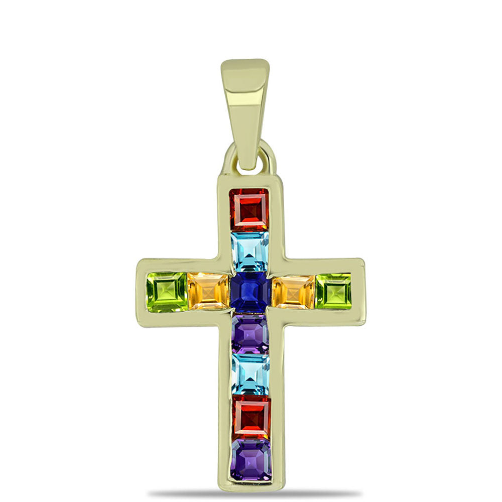 Cruz Colgante de Plata Bañada en Oro con Zafiro Arco Iris Rosebery 1 