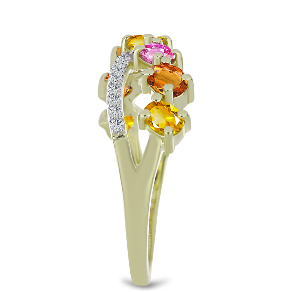 Anillo de Plata Bañada en Oro con Zafiro Arco Iris Rosebery y Topacio Blanco 4 