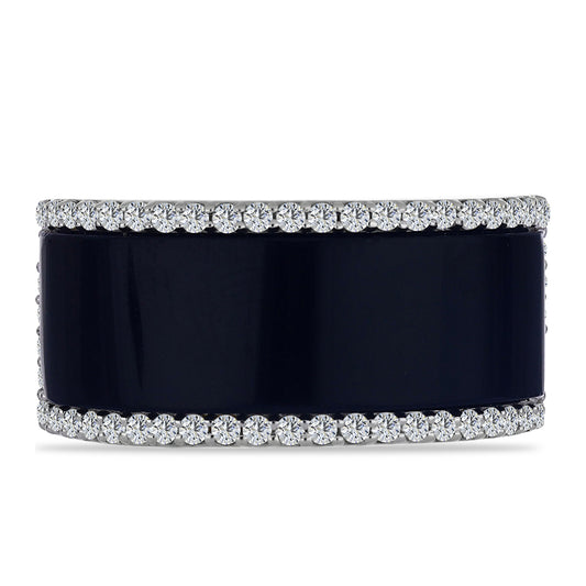 Anillo de Plata Bañada en Oro con Ónix negro de Suwar y Topacio Blanco