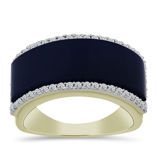 Anillo de Plata Bañada en Oro con Ónix negro de Suwar y Topacio Blanco