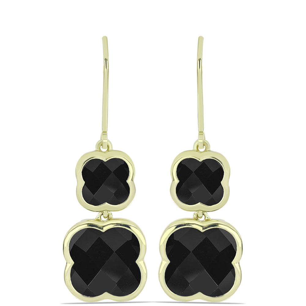 Pendientes de Plata Bañada en Oro con Ónix negro de Suwar