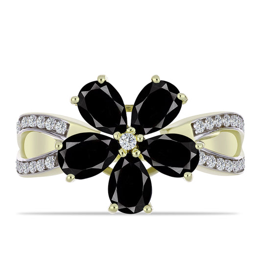 Anillo de Plata Bañada en Oro con Ónix negro de Suwar y Topacio Blanco