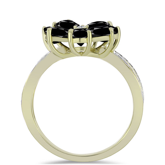 Anillo de Plata Bañada en Oro con Ónix negro de Suwar y Topacio Blanco