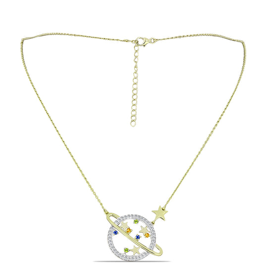 Collar de Plata Bañada en Oro con Zafiro Arco Iris Rosebery y Topacio Blanco