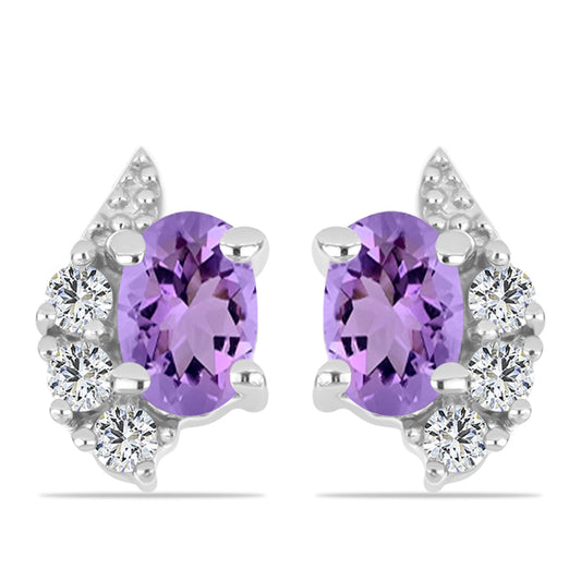 Pendientes de Plata con Amatista Rosa de Francia y Topacio Blanco