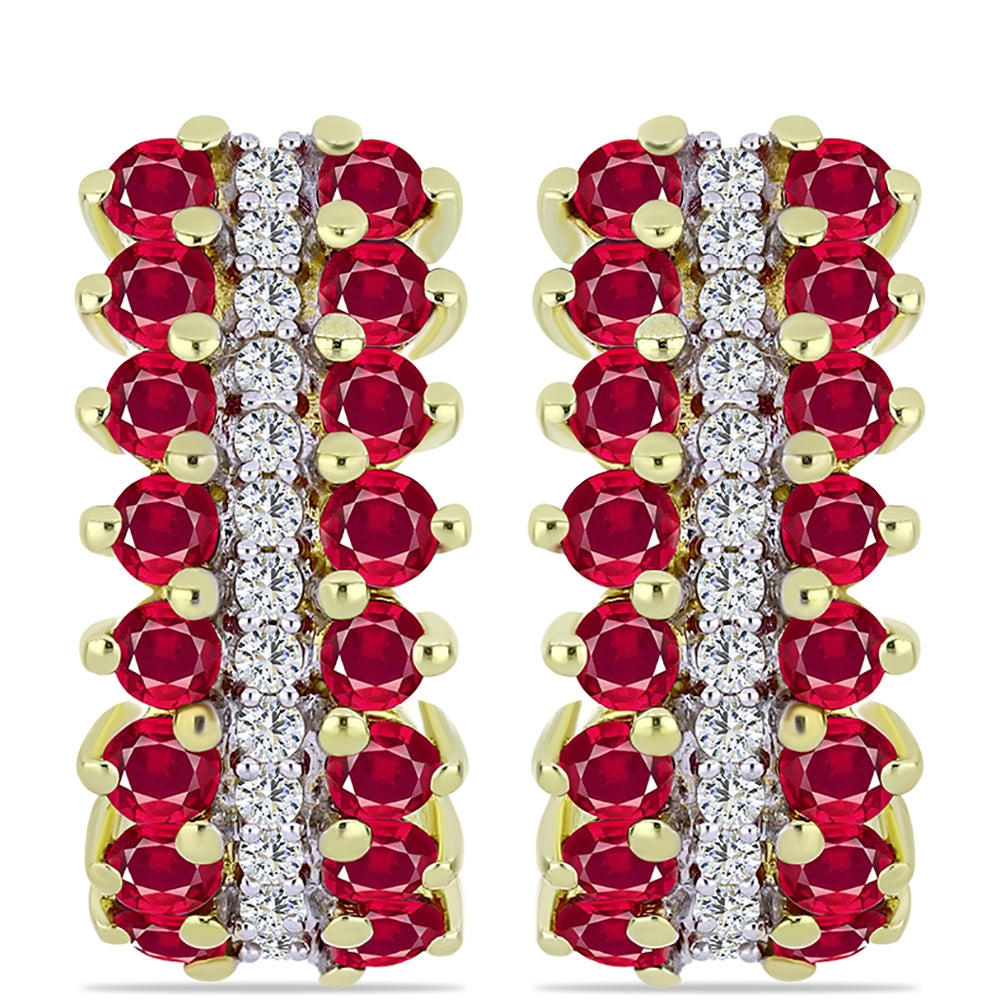 Pendientes de Plata Bañada en Oro con Rubí de Madagascar y Topacio Blanco