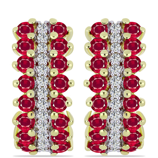 Pendientes de Plata Bañada en Oro con Rubí de Madagascar y Topacio Blanco