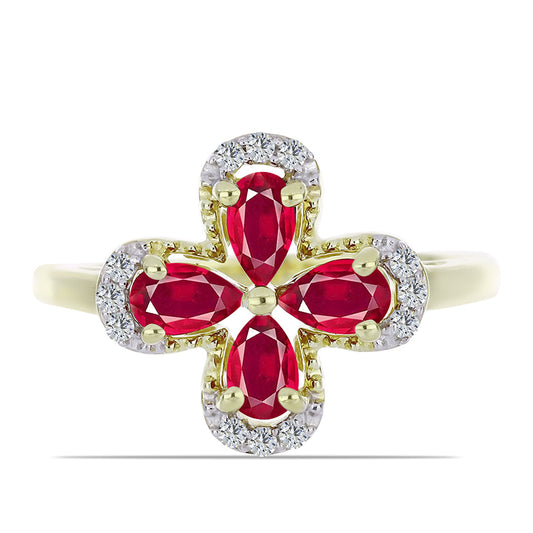 Anillo de Plata Bañada en Oro con Rubí de Madagascar y Topacio Blanco