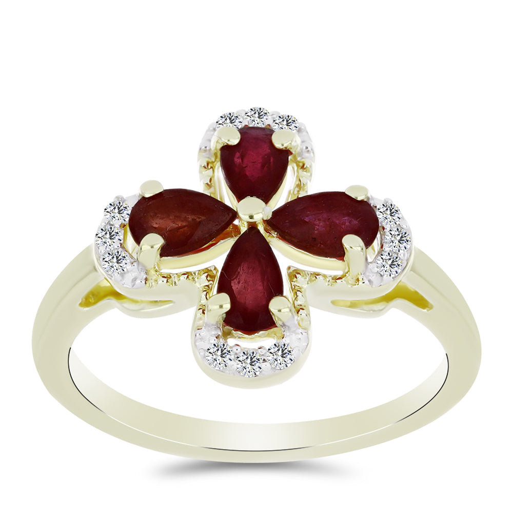 Anillo de Plata Bañada en Oro con Rubí de Madagascar y Topacio Blanco 3 