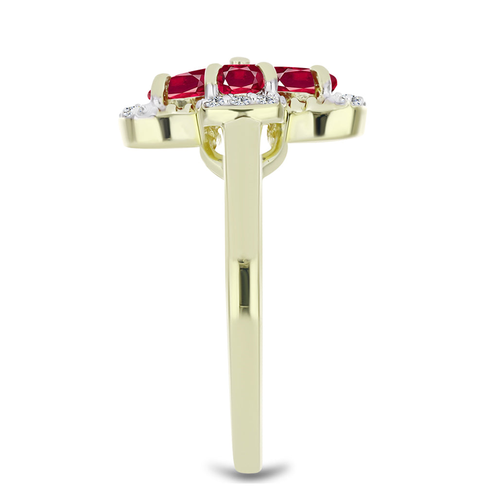 Anillo de Plata Bañada en Oro con Rubí de Madagascar y Topacio Blanco 4 