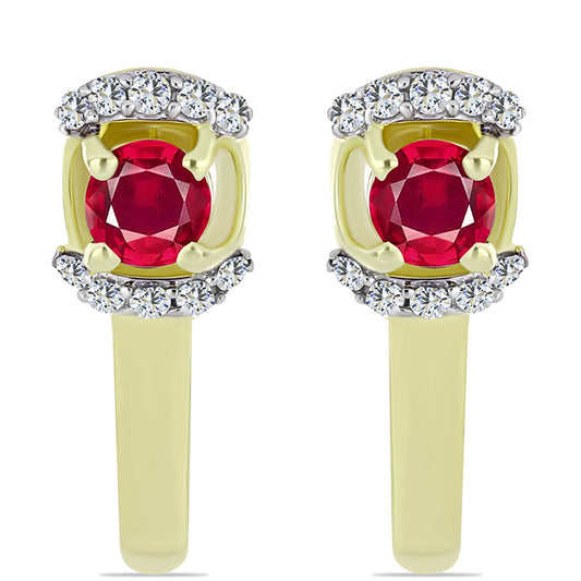 Pendientes de Plata Bañada en Oro con Rubí de Madagascar y Topacio Blanco