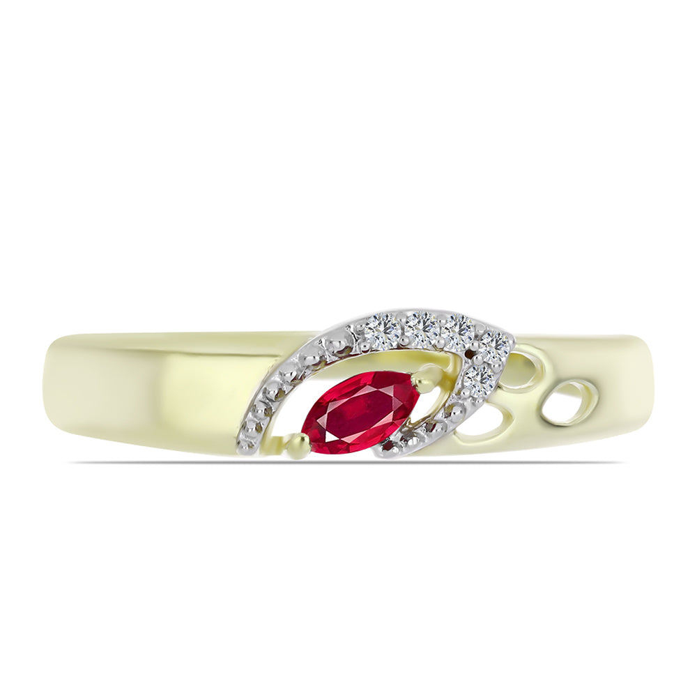 Anillo de Plata Bañada en Oro con Rubí de Madagascar y Topacio Blanco 2 