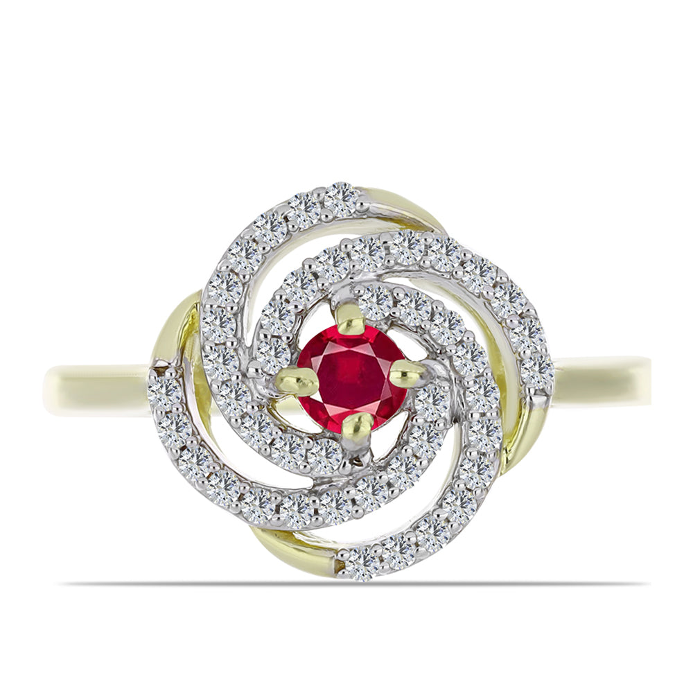 Anillo de Plata Bañada en Oro con Rubí de Madagascar y Topacio Blanco