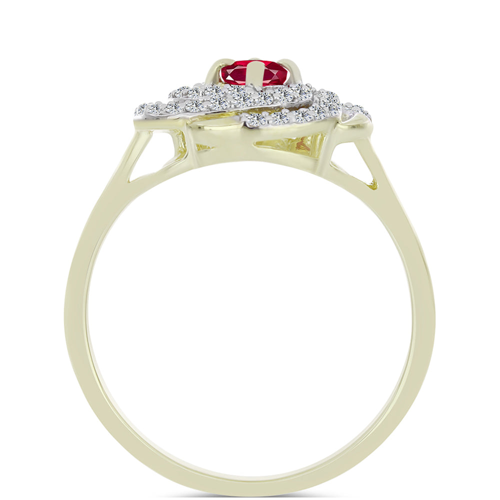 Anillo de Plata Bañada en Oro con Rubí de Madagascar y Topacio Blanco