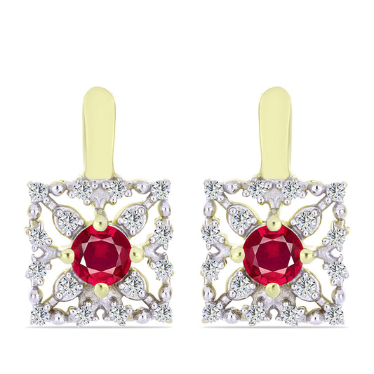 Pendientes de Plata Bañada en Oro con Rubí de Madagascar y Topacio Blanco