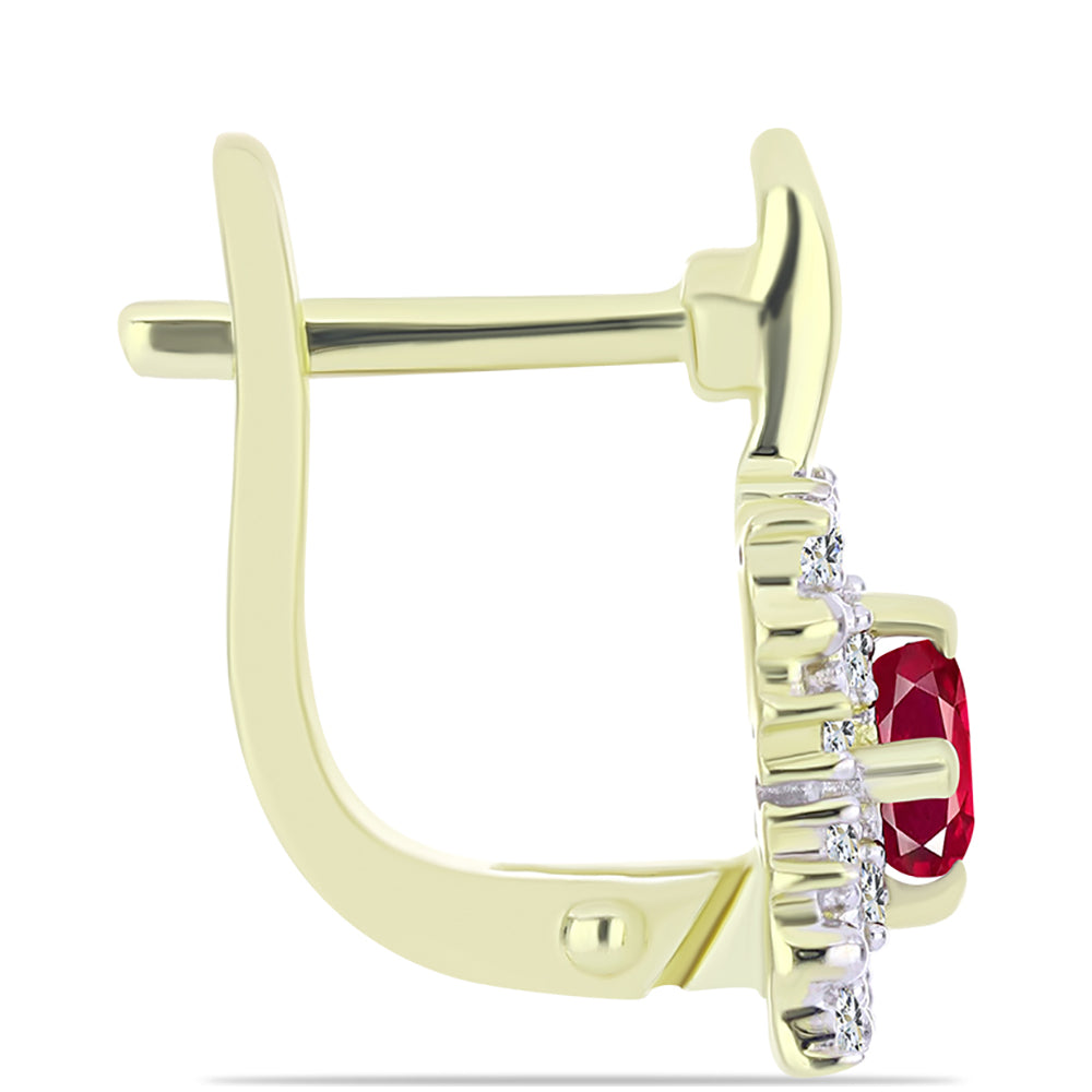 Pendientes de Plata Bañada en Oro con Rubí de Madagascar y Topacio Blanco