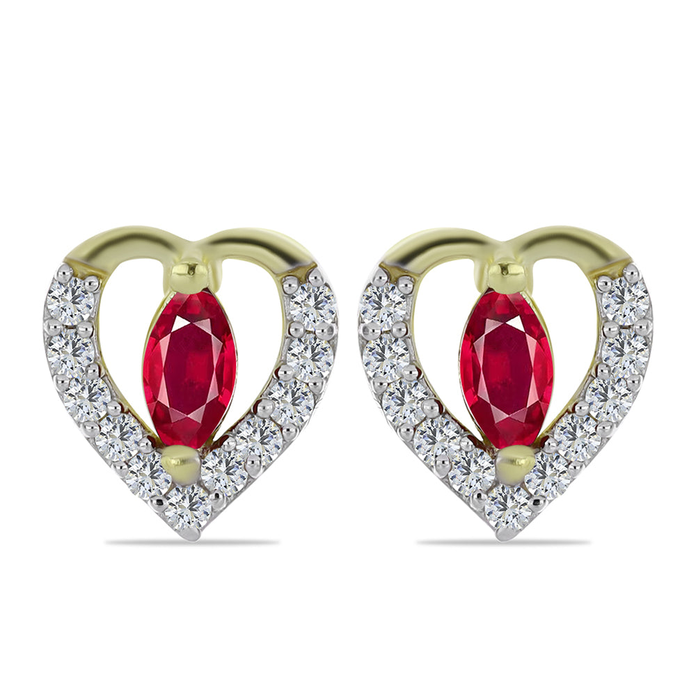 Pendientes de Plata Bañada en Oro con Rubí de Madagascar y Topacio Blanco