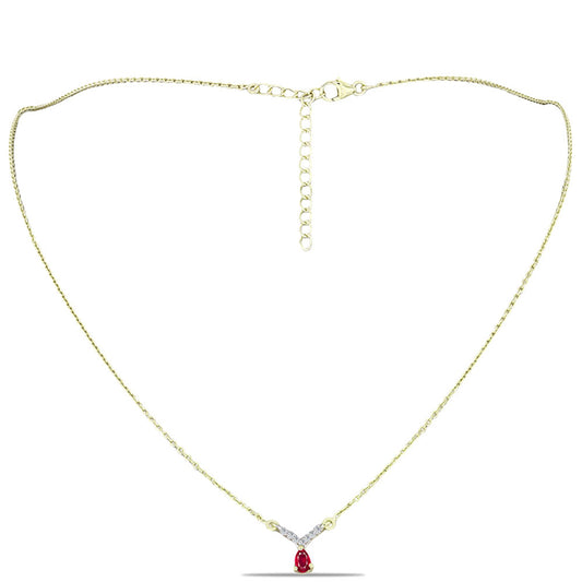 Collar de Plata Bañada en Oro con Rubí de Madagascar y Topacio Blanco