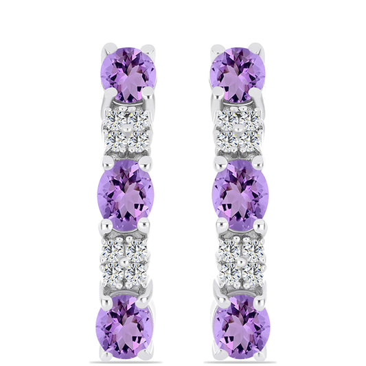 Pendientes de Plata con Amatista Rosa de Francia y Topacio Blanco