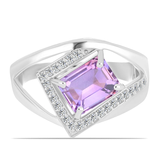 Anillo de Plata con Amatista Rosa de Francia y Topacio Blanco