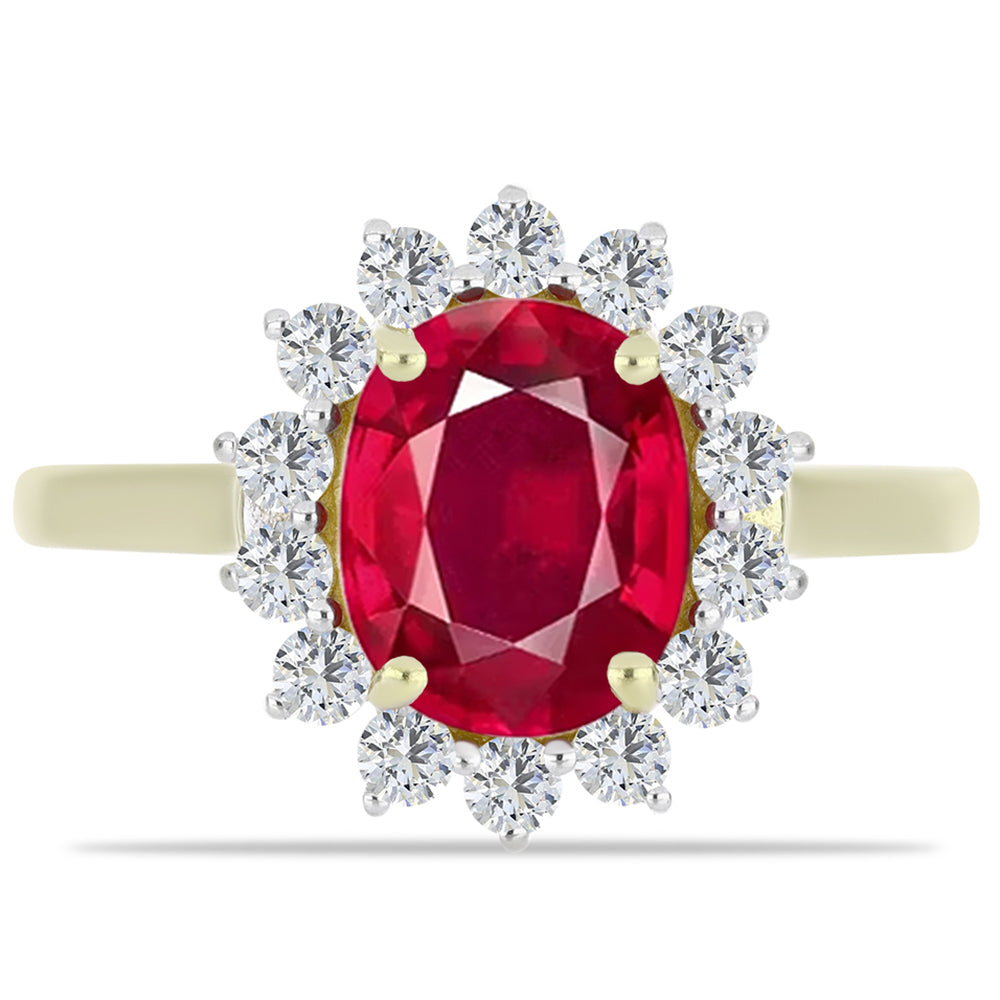 Anillo de Plata Bañada en Oro con Rubí de Madagascar y Topacio Blanco 1 