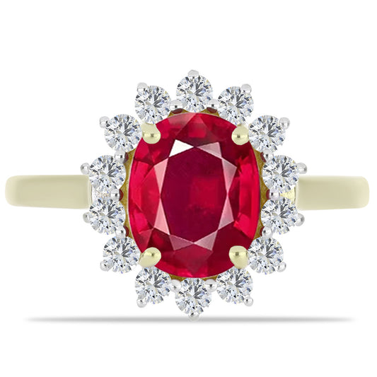 Anillo de Plata Bañada en Oro con Rubí de Madagascar y Topacio Blanco