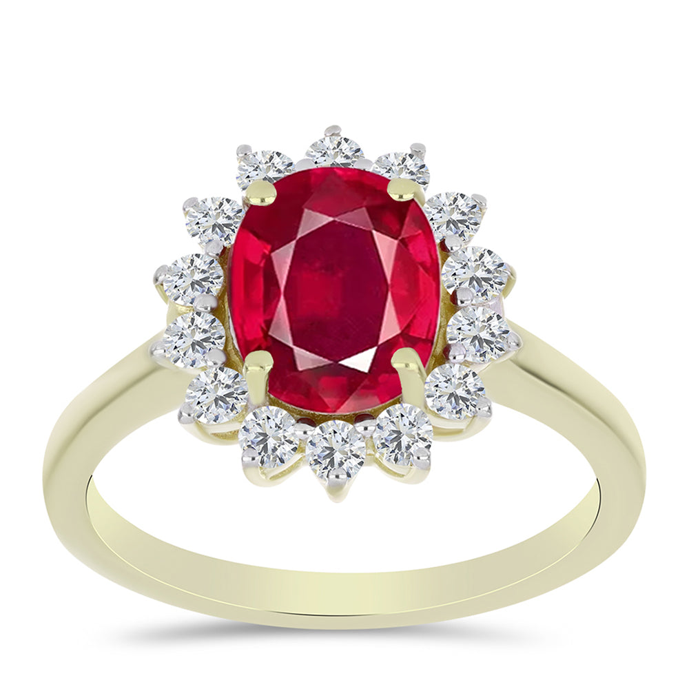 Anillo de Plata Bañada en Oro con Rubí de Madagascar y Topacio Blanco 3 