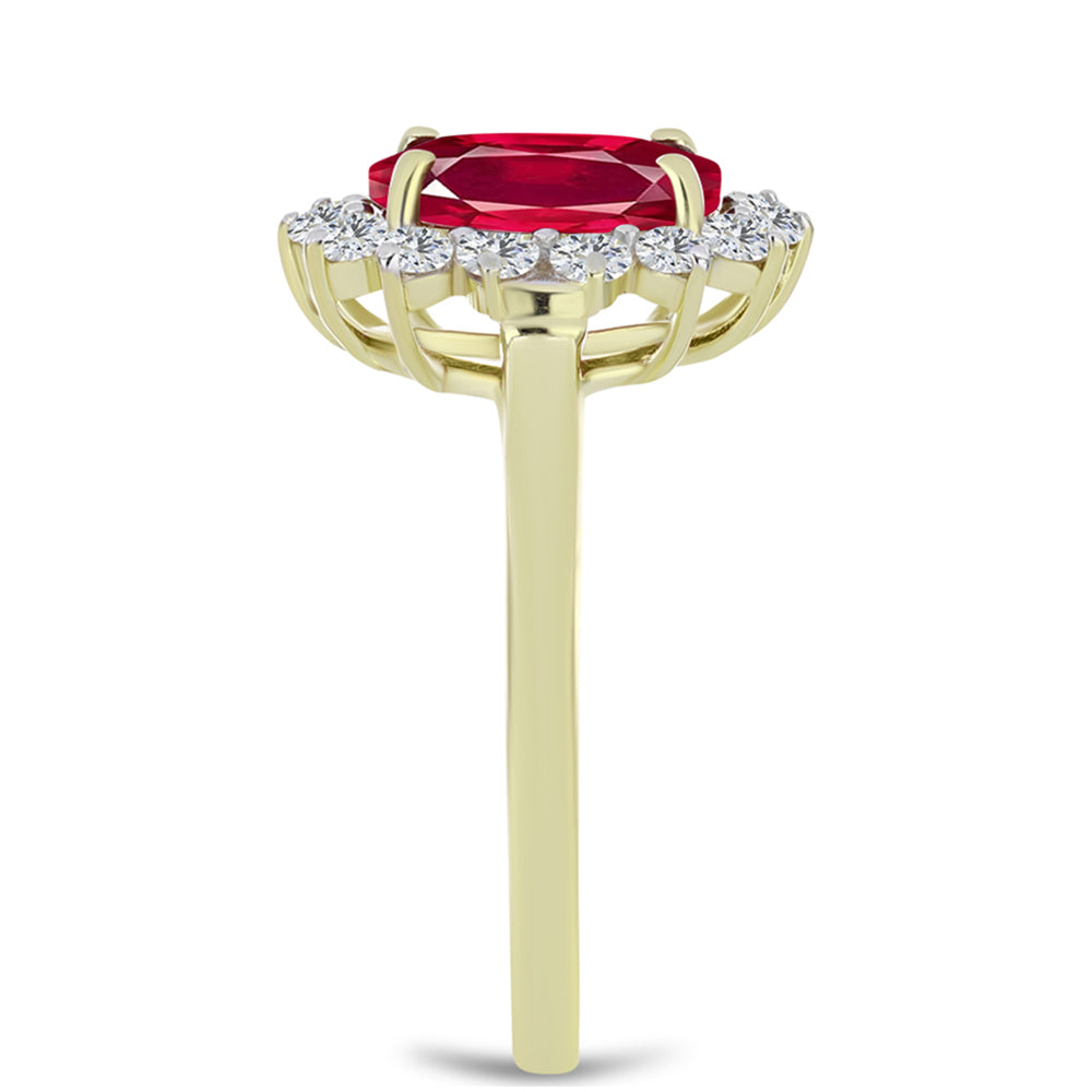 Anillo de Plata Bañada en Oro con Rubí de Madagascar y Topacio Blanco 4 