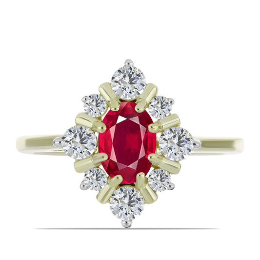 Anillo de Plata Bañada en Oro con Rubí de Madagascar y Topacio Blanco