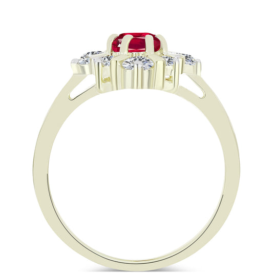 Anillo de Plata Bañada en Oro con Rubí de Madagascar y Topacio Blanco