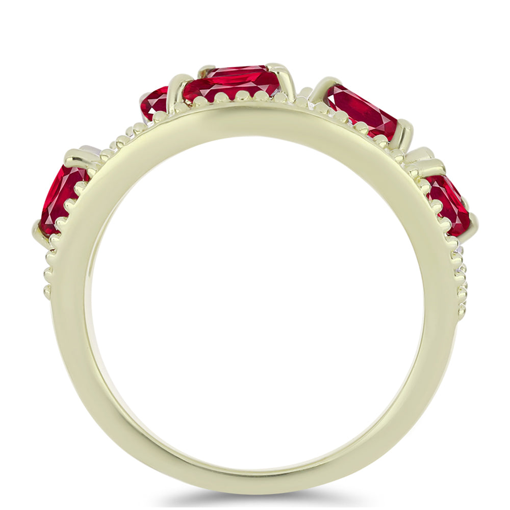Anillo de Plata Bañada en Oro con Rubí de Madagascar y Topacio Blanco 2 