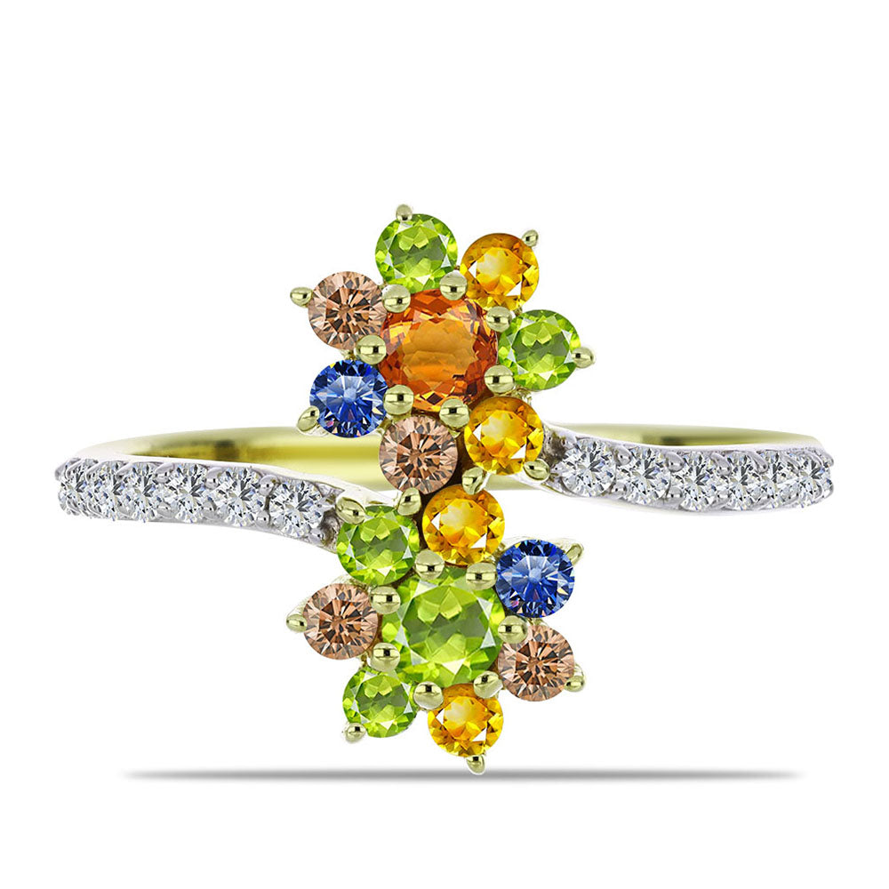 Anillo de Plata Bañada en Oro con Zafiro Arco Iris Rosebery y Topacio Blanco 1 