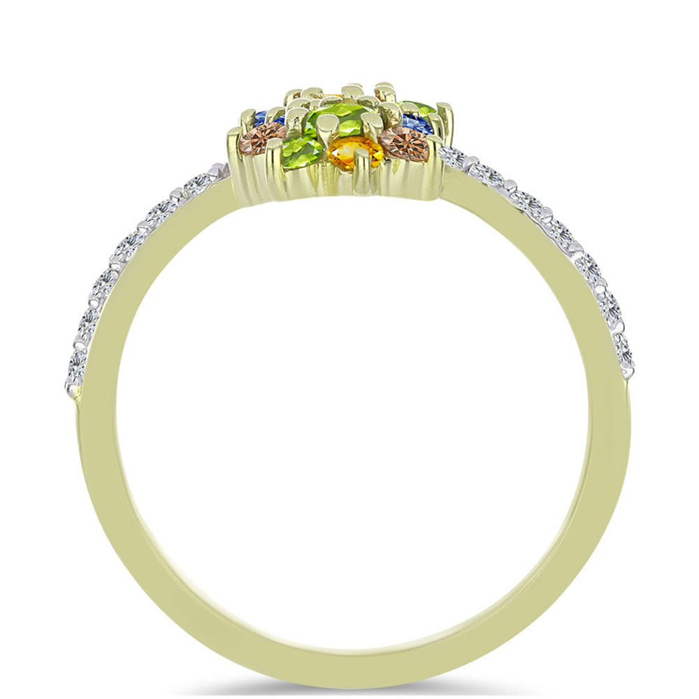 Anillo de Plata Bañada en Oro con Zafiro Arco Iris Rosebery y Topacio Blanco