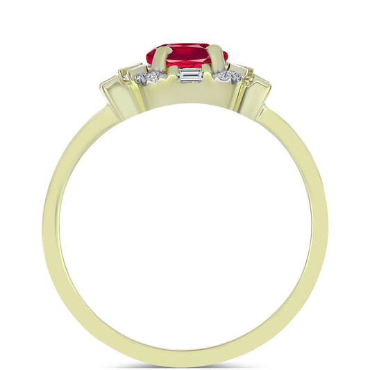 Anillo de Plata Bañada en Oro con Rubí de Madagascar y Zircón Blanco