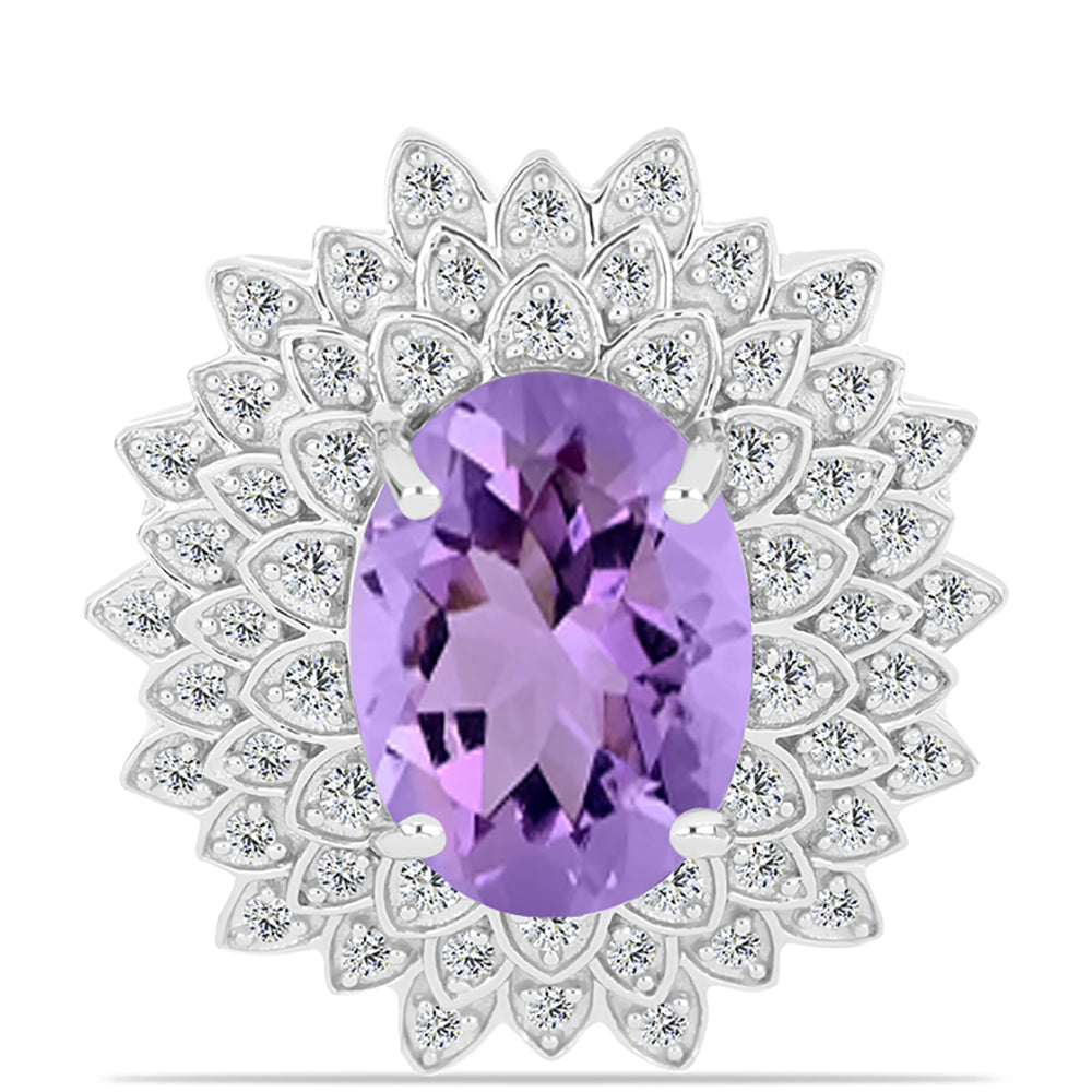 Anillo de Plata con Amatista Rosa de Francia y Topacio Blanco 1 