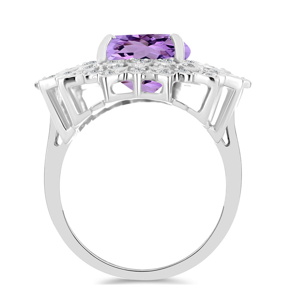 Anillo de Plata con Amatista Rosa de Francia y Topacio Blanco