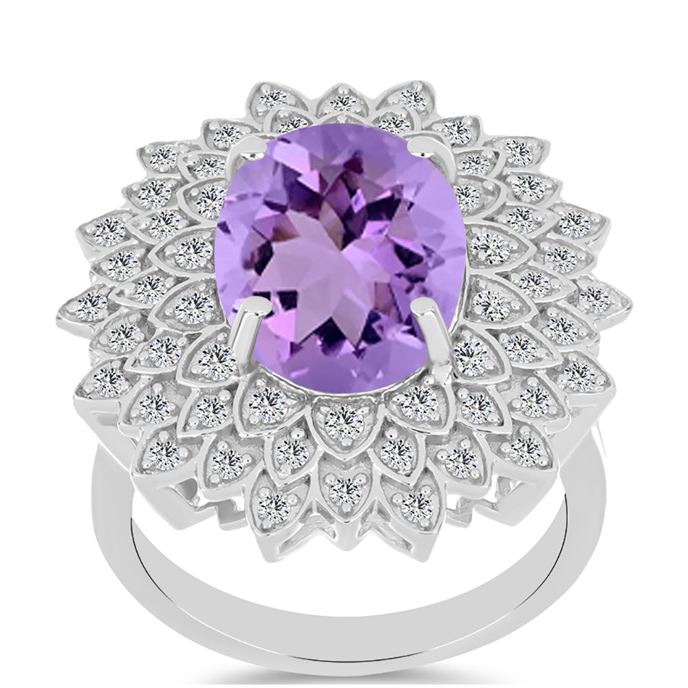 Anillo de Plata con Amatista Rosa de Francia y Topacio Blanco