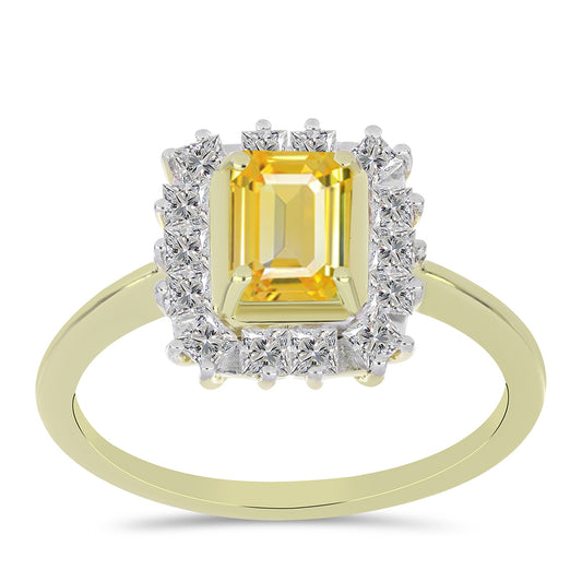 Anillo de Plata Bañada en Oro con Zafiro Amarillo Rosebery y Topacio Blanco