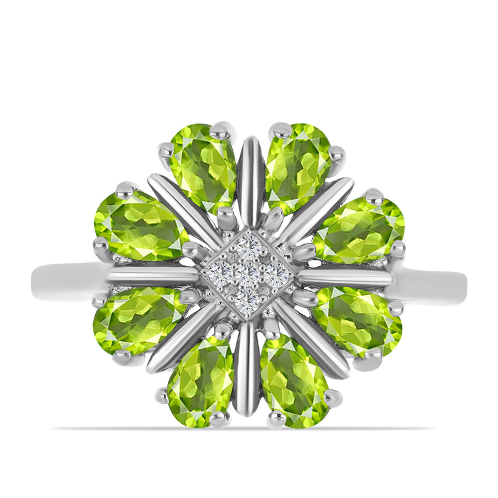 Anillo de Plata con Peridoto de Changbai y Topacio Blanco