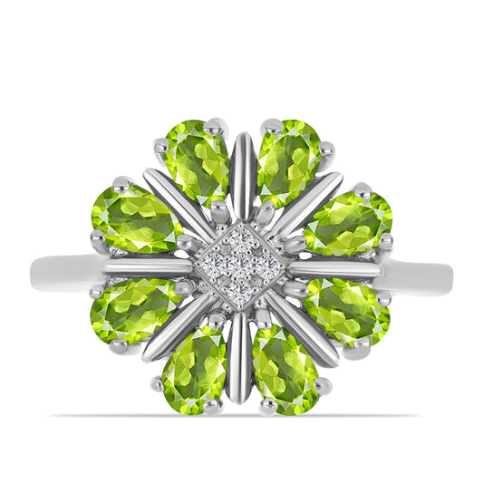 Anillo de Plata con Peridoto de Changbai y Topacio Blanco