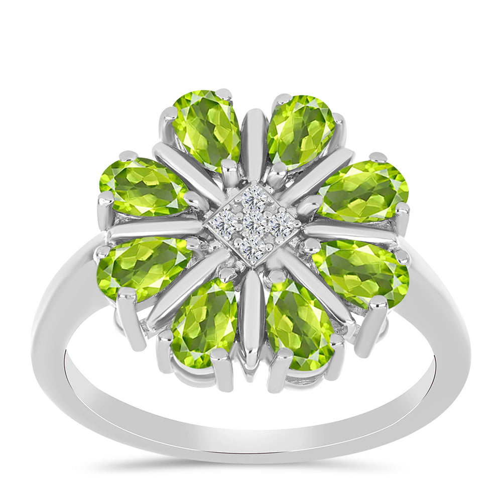 Anillo de Plata con Peridoto de Changbai y Topacio Blanco 3 